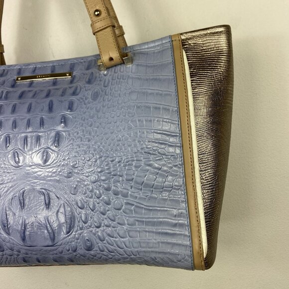 BRAHMIN Medium Arno Satchel Tote Leather Bag Lilac Periwinkle Silver - Picture 4 of 16